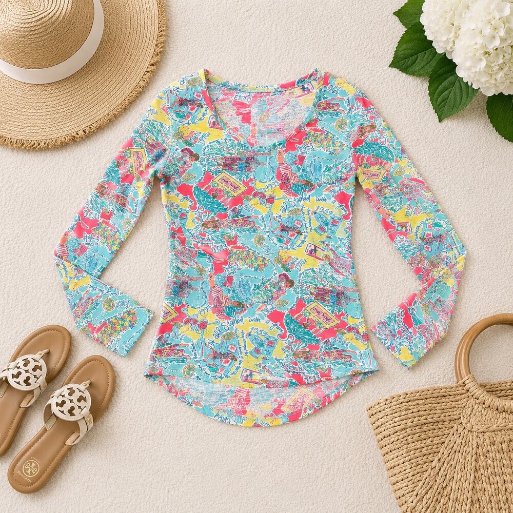 Lilly Pulitzer In the Beginning Long Sleeve Tee Small 100% Cotton